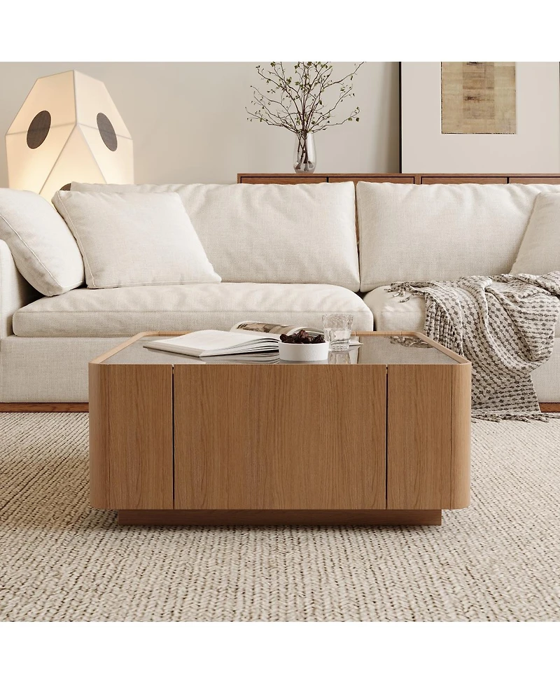Streamdale Furniture Square Coffee Table with Storage and Glass Top