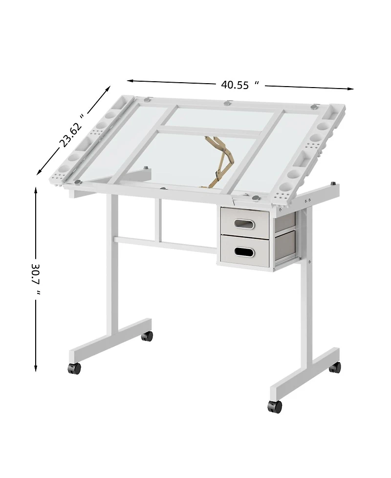 Streamdale Furniture Adjustable Art Desk With 2 Drawers and 4 Wheels