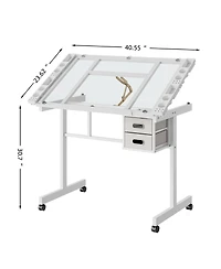 Streamdale Furniture Adjustable Art Desk With 2 Drawers and 4 Wheels