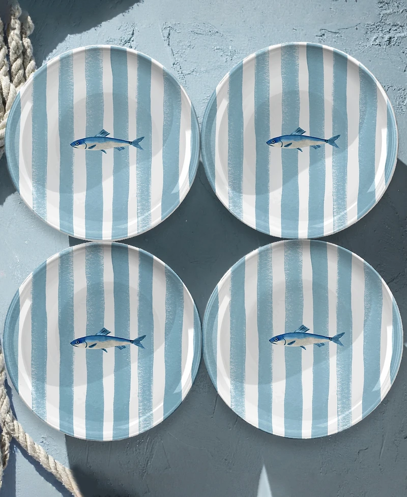 Abode Homewares Sardinia NewWave Melamine Stripe Salad Plates, Set of 6