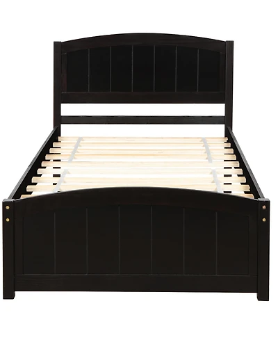 Rainsken Twin Bed Frame, Wood Platform with Headboard, Footboard and Slat Support for Bedroom