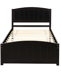 Rainsken Twin Bed Frame, Wood Platform with Headboard, Footboard and Slat Support for Bedroom