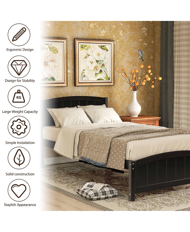 Rainsken Twin Bed Frame, Wood Platform with Headboard, Footboard and Slat Support for Bedroom