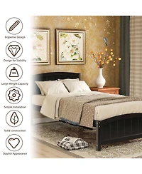 Rainsken Twin Bed Frame, Wood Platform with Headboard, Footboard and Slat Support for Bedroom