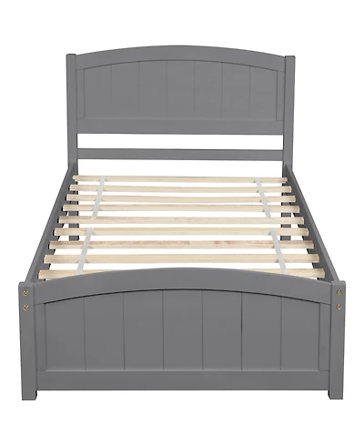 Rainsken Twin Size Bed Frame, Wood Platform Bed with Headboard, Footboard and Wood Slat Support for Bedroom
