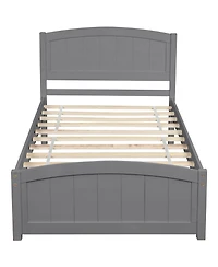 Rainsken Twin Size Bed Frame, Wood Platform Bed with Headboard, Footboard and Wood Slat Support for Bedroom