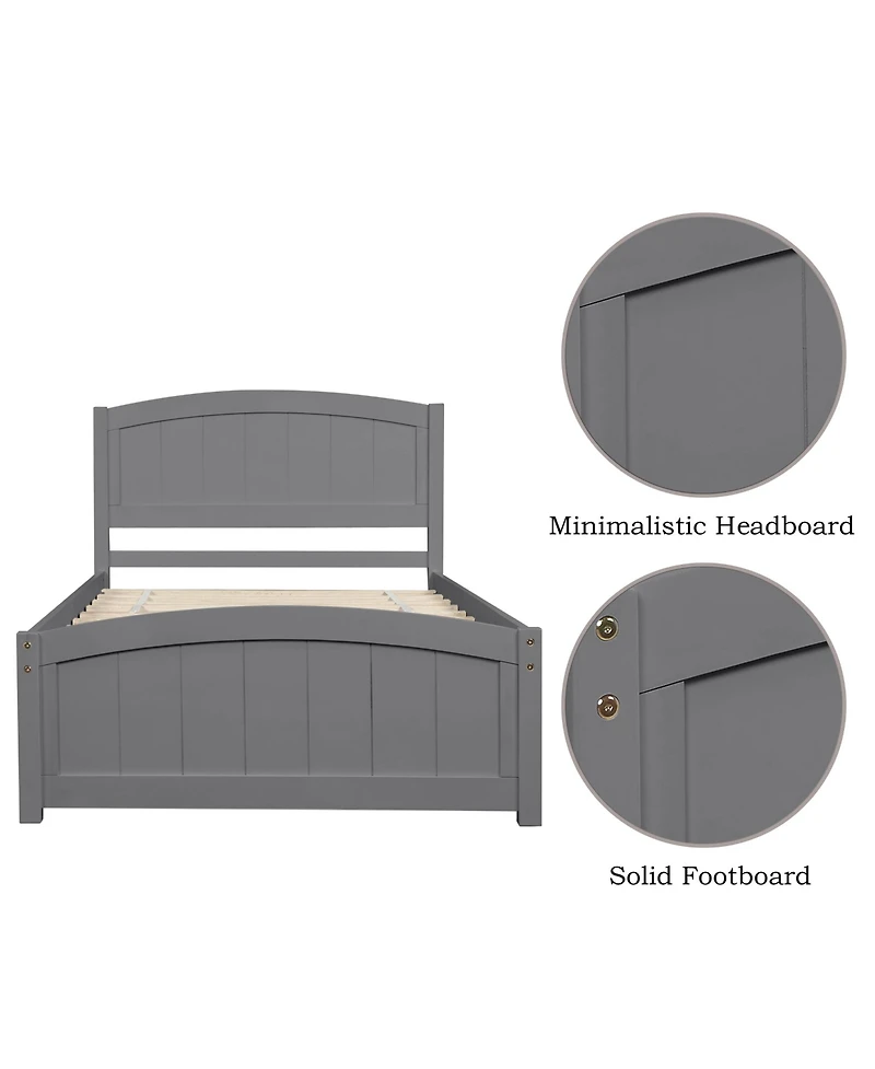 Rainsken Twin Size Bed Frame, Wood Platform Bed with Headboard, Footboard and Wood Slat Support for Bedroom