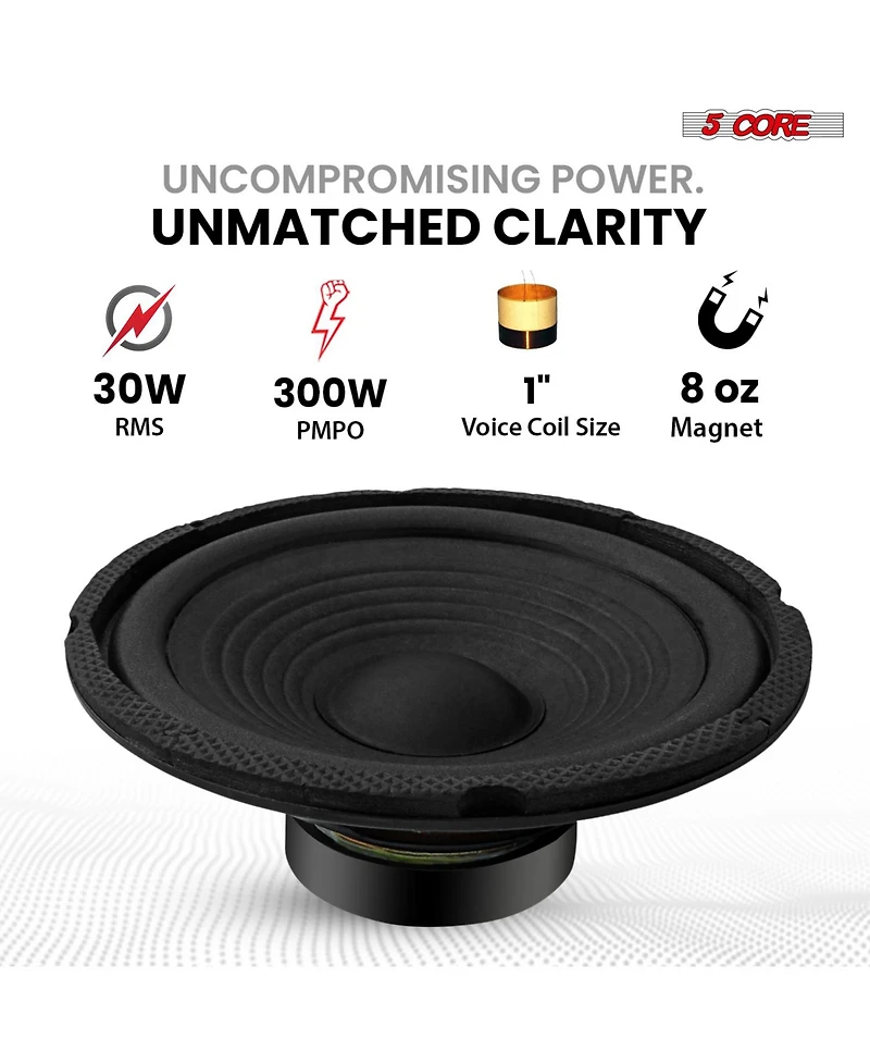 5 Core 6.5 Inch Subwoofer 300W Car Audio Sub Woofer 4 Ohm Deep Bass Replacement Loud Speaker