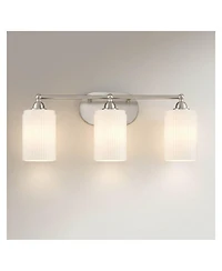 360 Lighting David 22" Wide Brushed Nickel and Fluted Glass 3-Light Bath Light