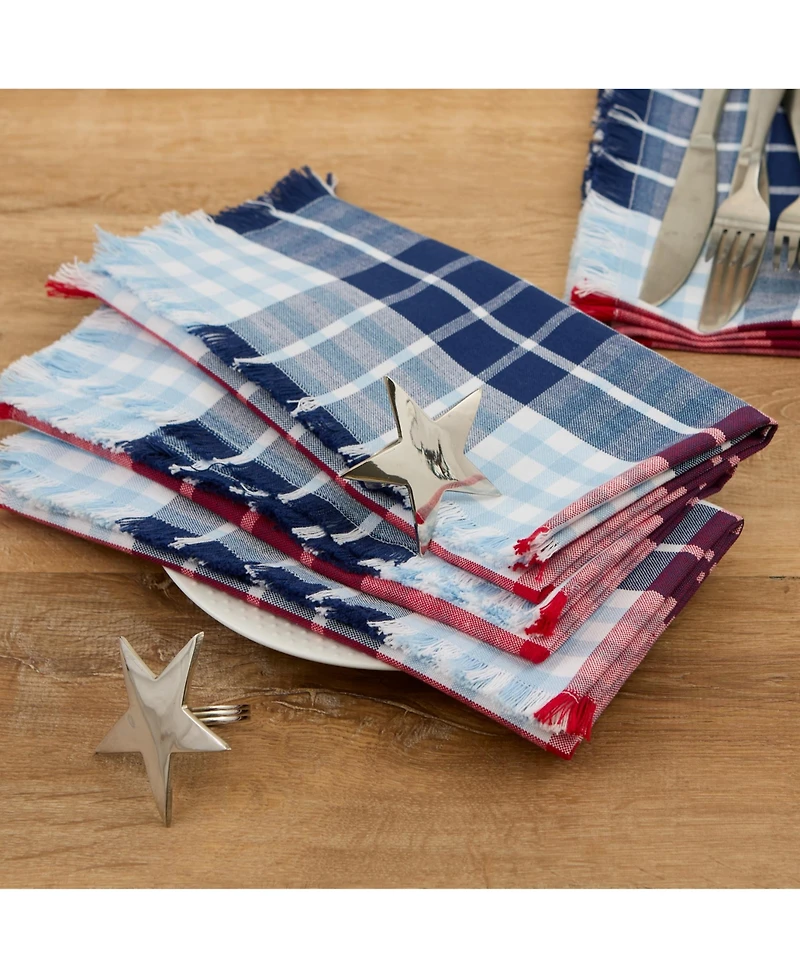 Design Imports Liberty Plaid Fringed Napkins, Set of 4