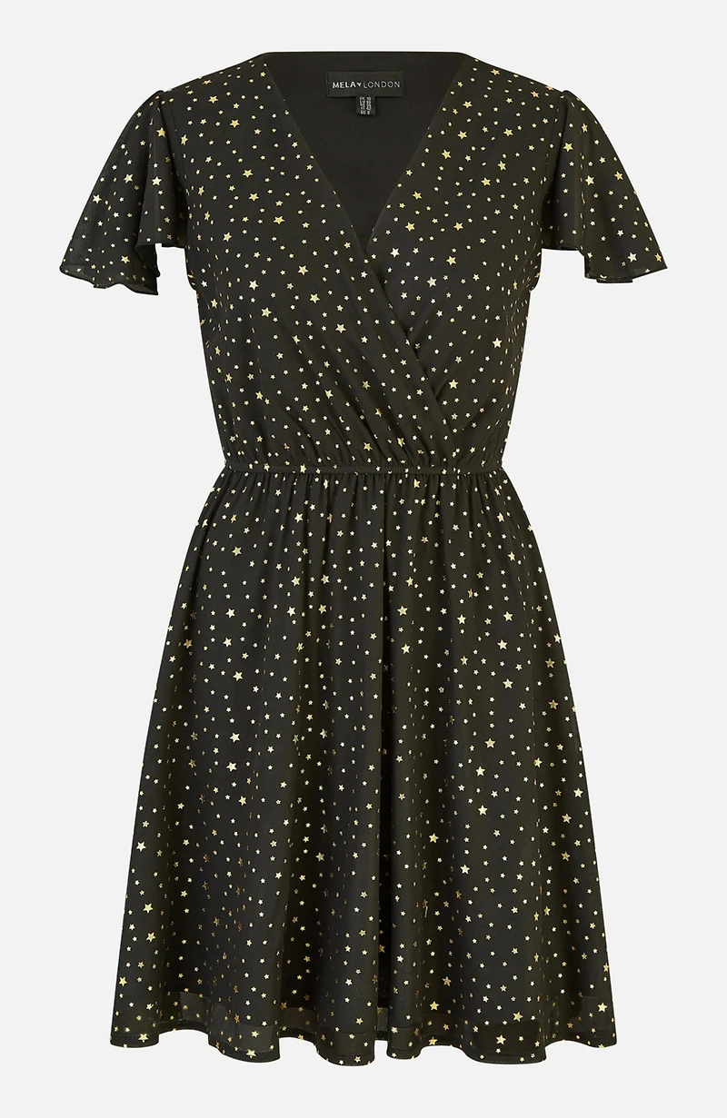 Yumi Women's Skater Dress With Mini Star Foil Print