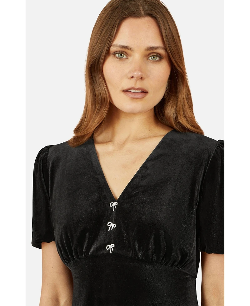 Yumi Women's Velvet Diamante Detail Skater Dress