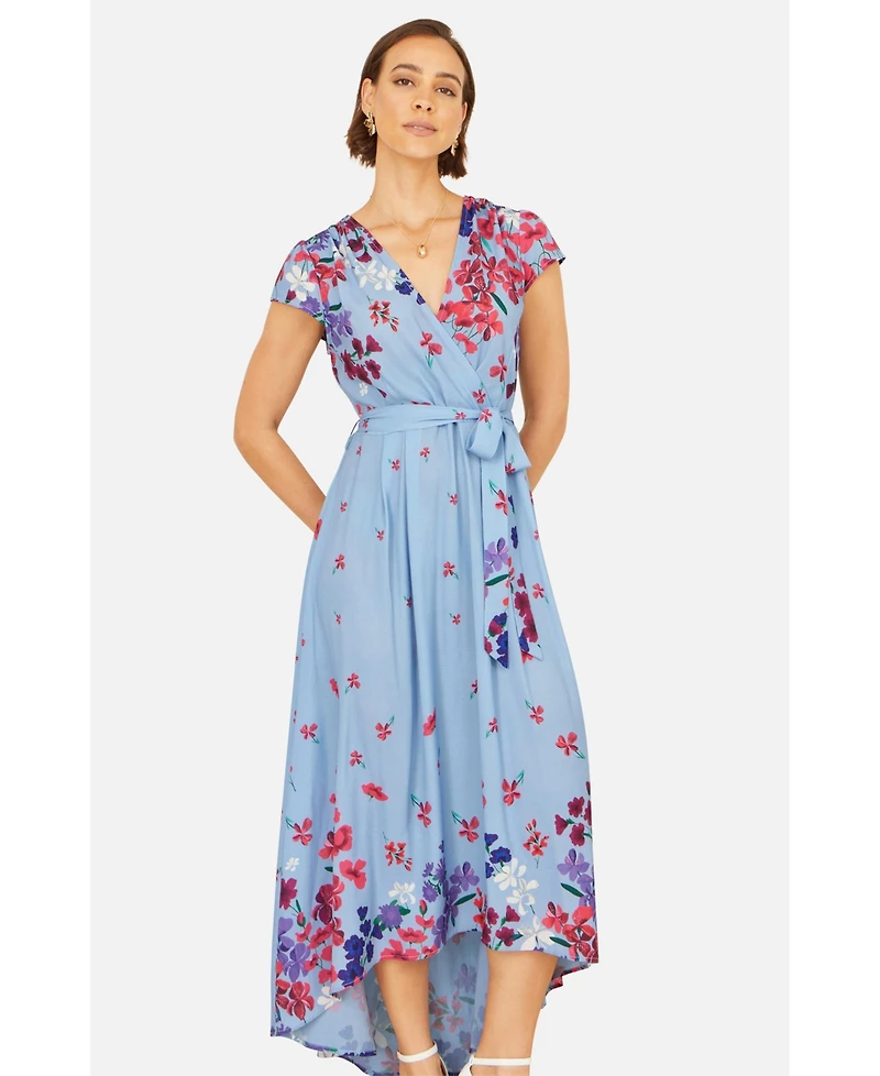 Yumi Women's Floral Mirror Dip Hem Wrap Dress