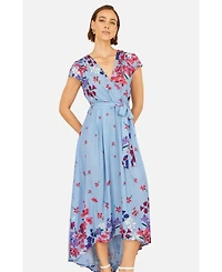 Yumi Women's Floral Mirror Dip Hem Wrap Dress