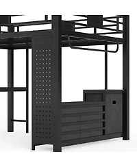Streamdale Furniture Queen Loft Bed w/ Desk, Shelves, Pegboard, Laundry Bag