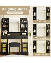 Streamdale Furniture 43.2 inches Vanity Desk with Led Mirror, Rgb Lights, Storage and Stool