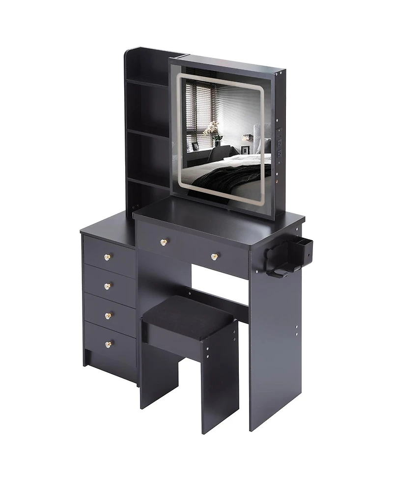 Streamdale Furniture 37 inches Vanity Table Stool, Led Mirror, 2AC 2USB, Hair Dryer Stand