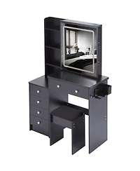 Streamdale Furniture 37 inches Vanity Table Stool, Led Mirror, 2AC 2USB, Hair Dryer Stand
