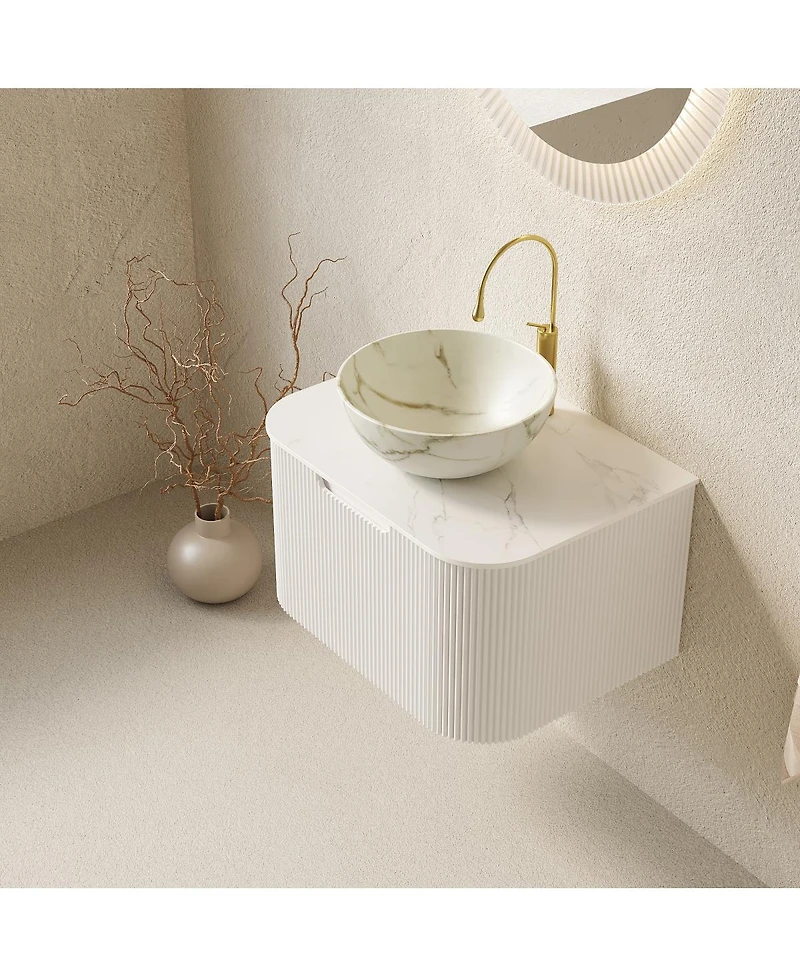 Sillysis Wall Mounted Bathroom Vanity, Matte Bowl Ceramic Basin, Sintered Stone Top