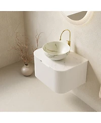 Sillysis Wall Mounted Bathroom Vanity, Matte Bowl Ceramic Basin, Sintered Stone Top