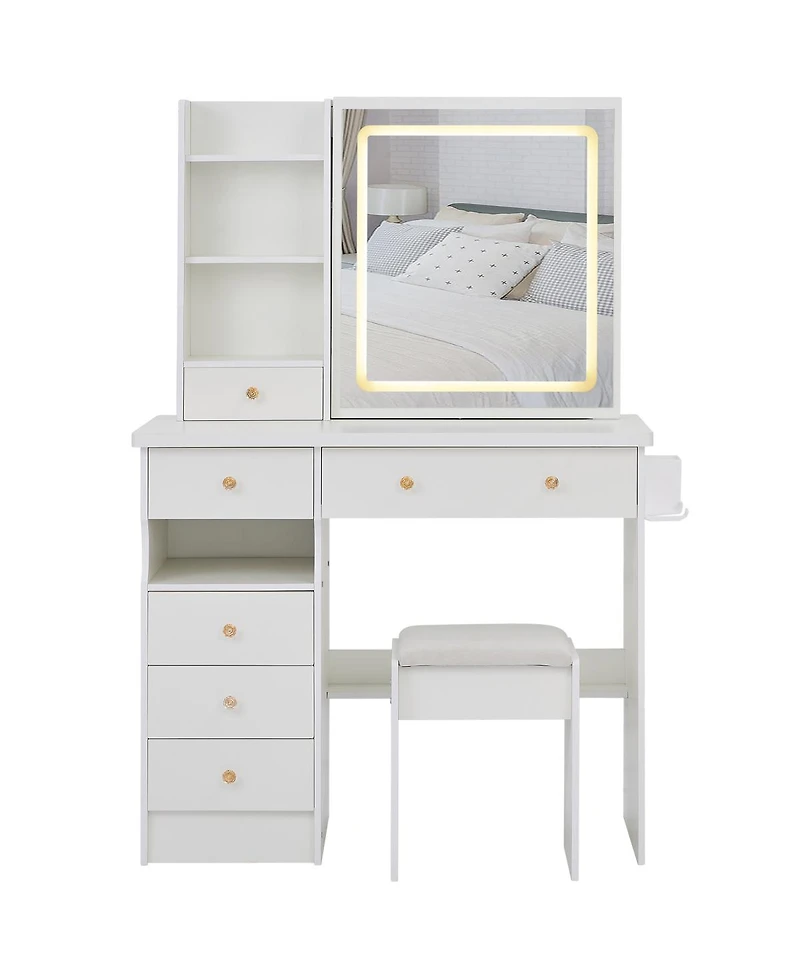 Streamdale Furniture 37 inches Vanity Stool, 2AC/2USB, Led Mirror, Dryer Stand
