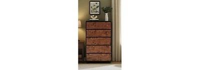 gaomon 5 Drawer Narrow Dresser, Space-Saving Wooden Chest with Curved Design and Vintage Handles, Storage for Bedroom or Entryway
