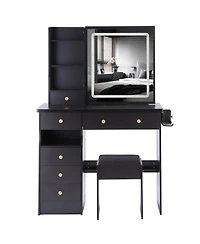 Streamdale Furniture 37inches Vanity Stool, 2AC/2USB, Led Mirror, Dryer Stand