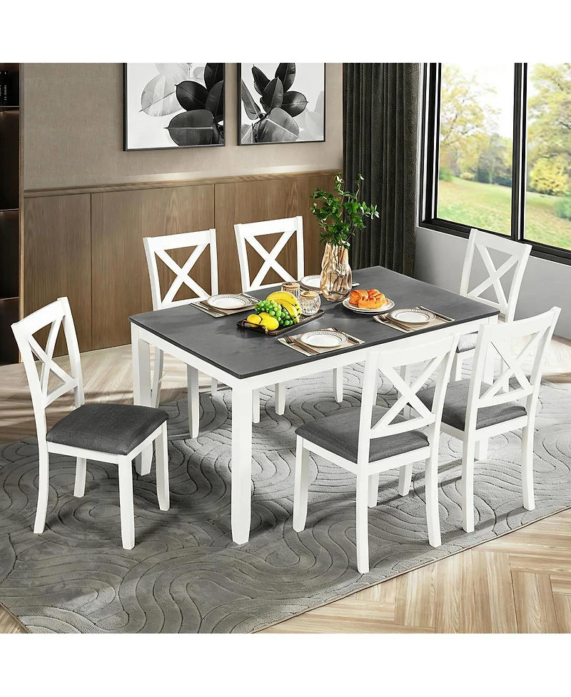 Streamdale Furniture 7-Piece Solid Wood Dining Set, 58.5" Table, 6 Padded Chairs