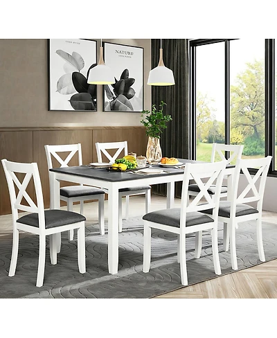 Streamdale Furniture 7-Piece Solid Wood Dining Set, 58.5" Table, 6 Padded Chairs