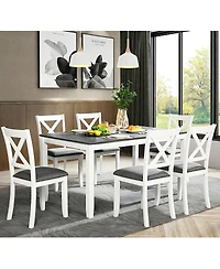 Streamdale Furniture 7-Piece Solid Wood Dining Set, 58.5" Table, 6 Padded Chairs