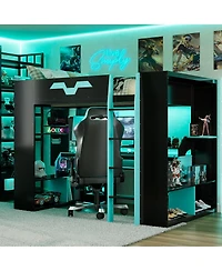 Streamdale Furniture Wood Loft Bed w/ Power, Usb-c, Cable Mgmt, Rgb