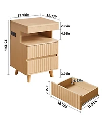Streamdale Furniture Bedside Table with Drawer, Charging Station, 2 Drawers