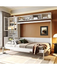 Streamdale Furniture Queen Murphy Bed with Sofa, Shelves, Usb and Light