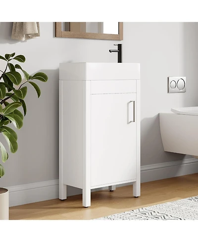 homfan 16 Inch Wooden Bathroom Vanity with Sink, Freestanding Cabinet, Soft-Closing Door, Metal Handle, Modern Storage for Small Bathrooms