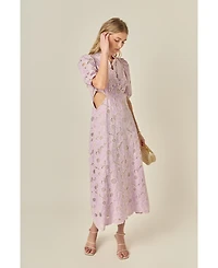 English Factory Women's Floral Eyelet Lace Cut Out Scalloped Midi Dress