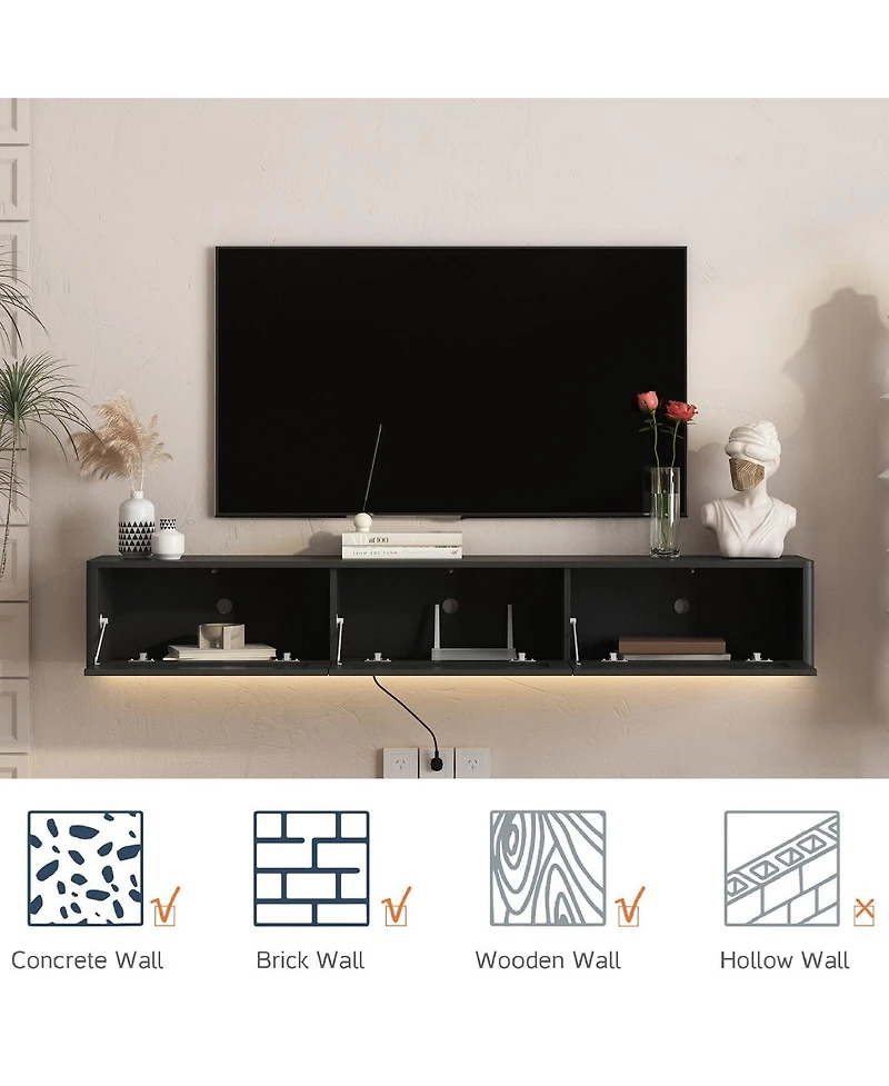 Streamdale Furniture Floating Led Tv Stand with Power Outlet