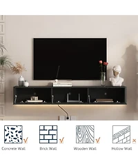 Streamdale Furniture Floating Led Tv Stand with Power Outlet