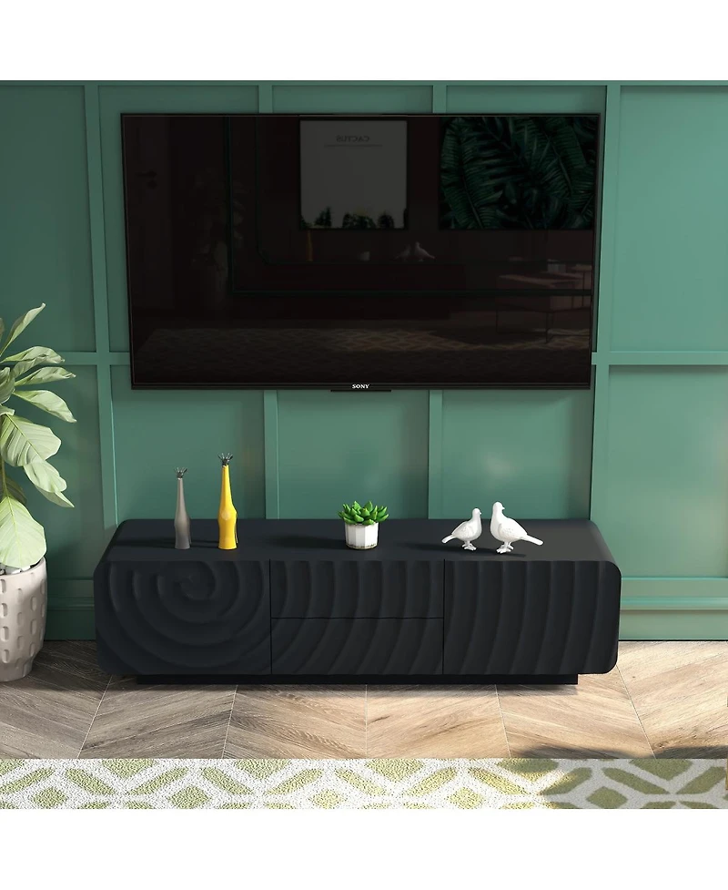 Streamdale Furniture Tv Console with Spiral Wave Design, Storage Cabinet & 2 Drawers