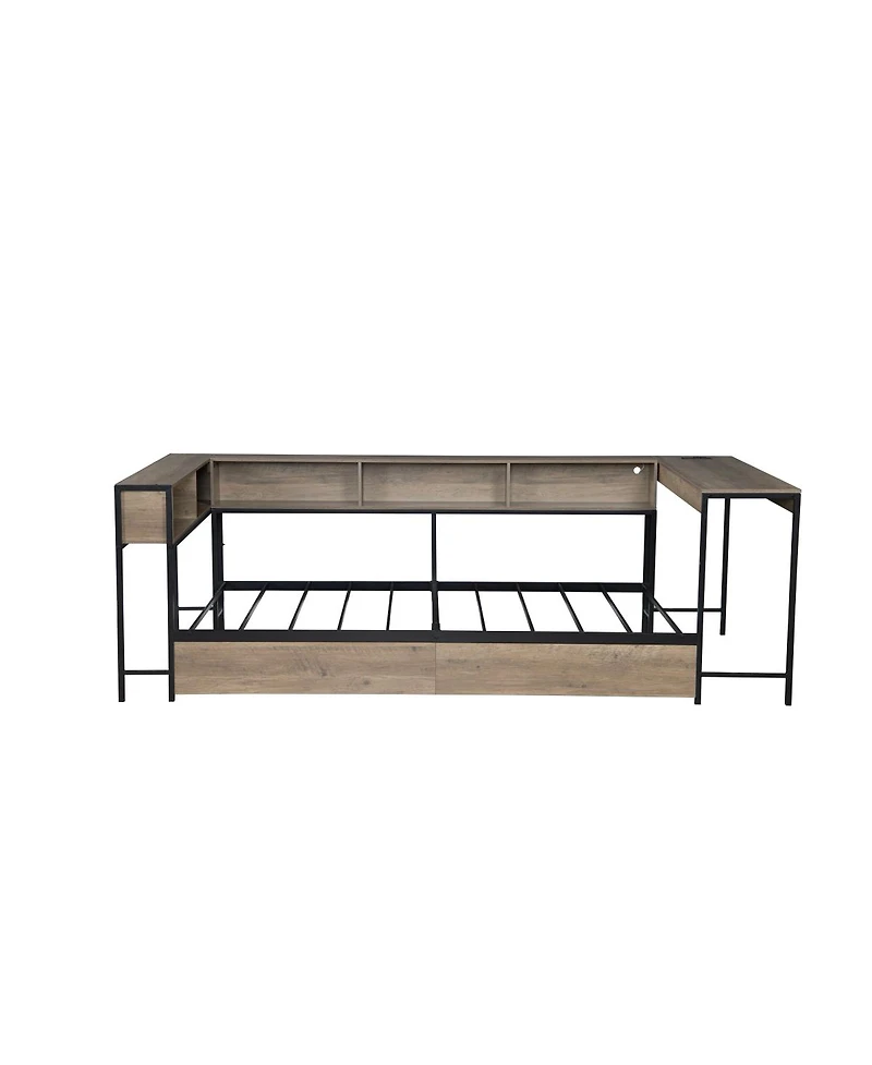 Streamdale Furniture Full Bed w/Bookcase, Led, Charging, Storage