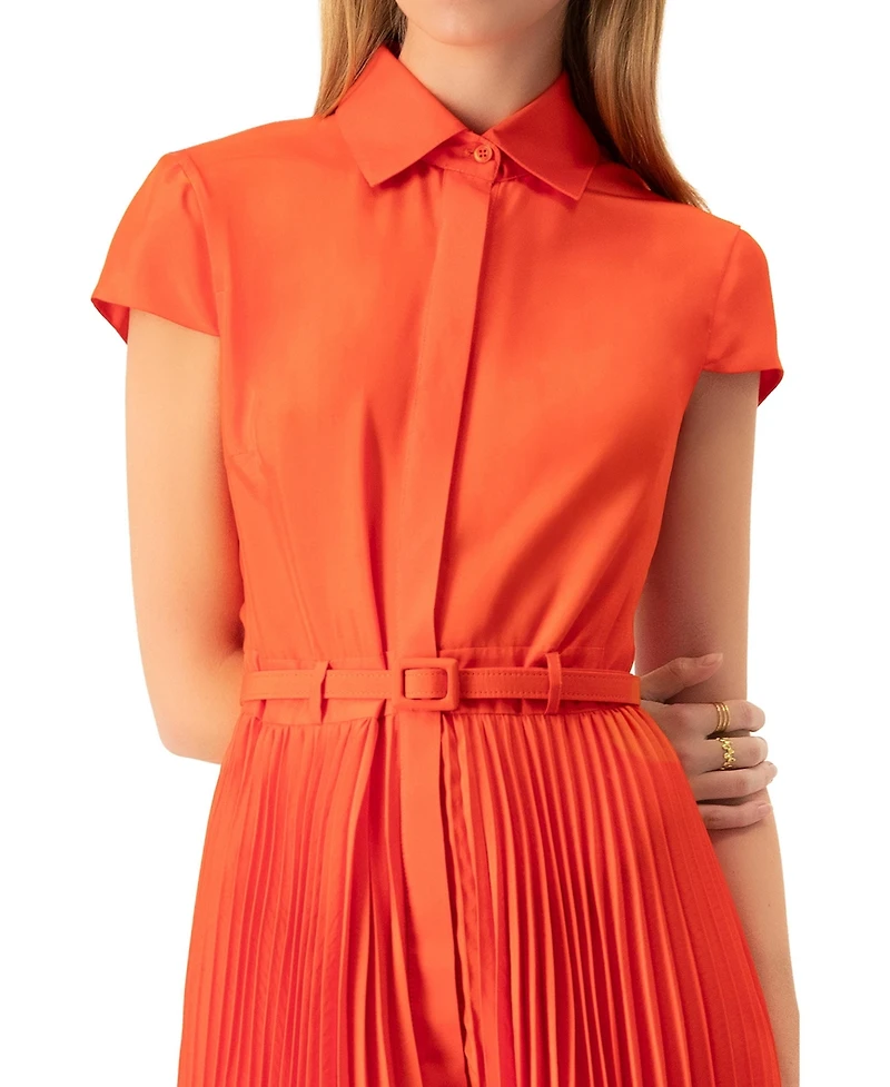 Ivonne Women's Short Sleeve Shirt Style Pleated Maxi-Dress