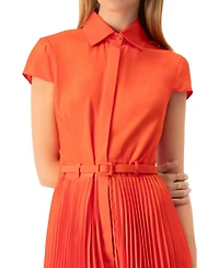 Ivonne Women's Short Sleeve Shirt Style Pleated Maxi-Dress