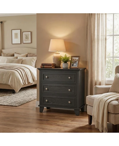 homfan Modern 3 Drawer Dresser for Bedroom, Wide Wood Chest of Drawers with Vintage Handles, Versatile bedside table Cabinet Storage, Organization