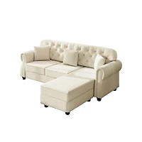 Streamdale Furniture Velvet Nailhead Rolled Arm Sofa with Ottoman