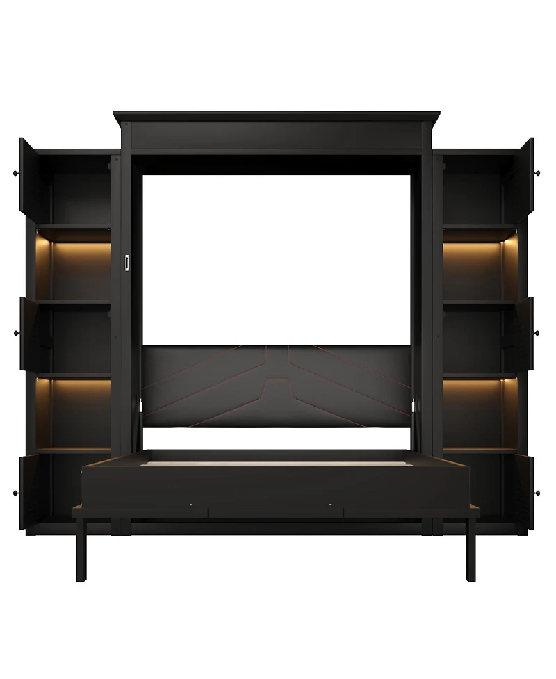 Streamdale Furniture Murphy Bed with Led Lights and Storage Shelves