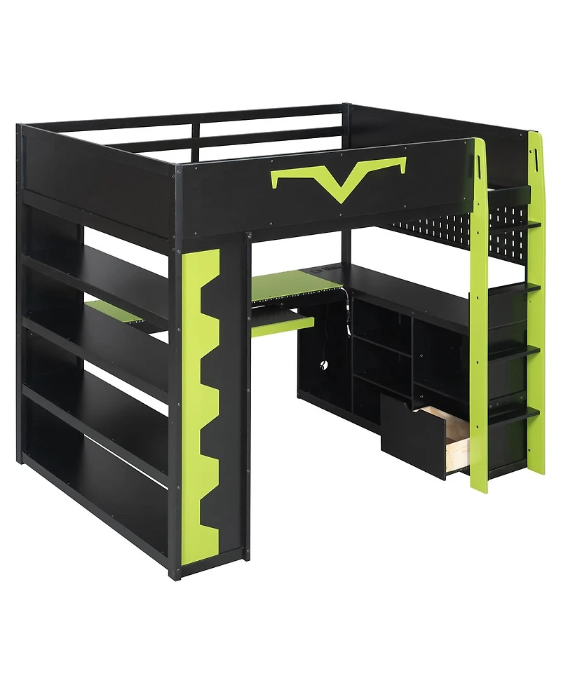 Streamdale Furniture Gaming Loft Bed w/Desk, Rgb, Power, Storage