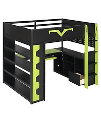 Streamdale Furniture Gaming Loft Bed w/Desk, Rgb, Power, Storage