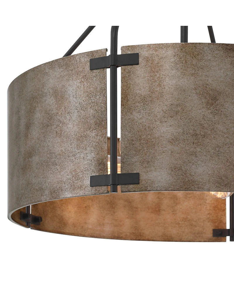 Possini Euro Design Julian 22inch Farmhouse Rustic Pendant Chandelier Ceiling Light Fixture Dining Room Over Table Drum Finish Metal