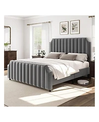 gaomon Queen Platform Bed Frame, Velvet Upholstered, 50.2" Vertical Channel Tufted Headboard & Footboard