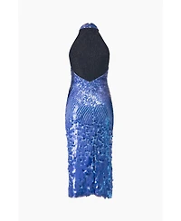Ivonne Women's Halter Paillette Sequin Midi Dress With Open-Back