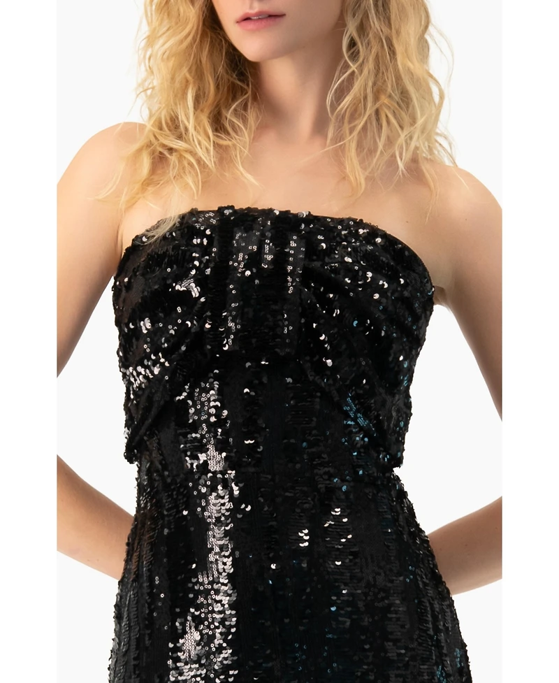 Ivonne Women's Strapless Sequin Column Gown